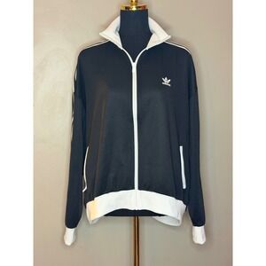 Adidas Originals Track Jacket Womens L-XL Black White Trefoil Full Zip Stripes